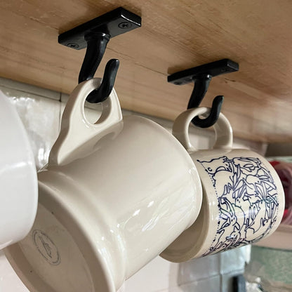 2.5”-Under Cabinet or Shelf Coffee Mug Holder – Cu... (Black | Cast Iron)
