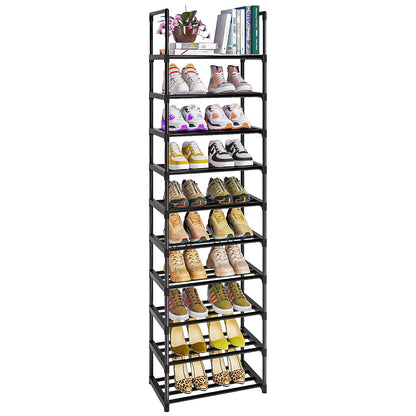 Shoe Rack - Sturdy Metal Shoes Storage Organizer for Closet, Entryway | Garage, Door Entrance, Space Saving 10-Tier Narrow Shoe Shelf, Stackable Free Standing Shoes Holder