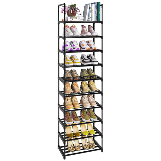 Shoe Rack - Sturdy Metal Shoes Storage Organizer for Closet, Entryway | Garage, Door Entrance, Space Saving 10-Tier Narrow Shoe Shelf, Stackable Free Standing Shoes Holder