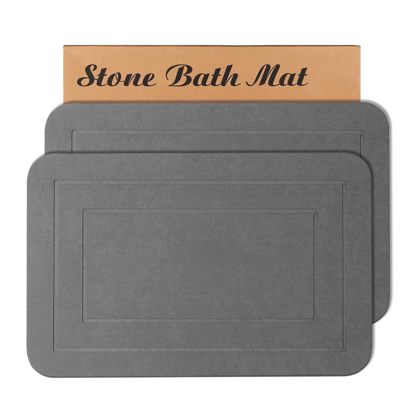 2 Pack Stone Bath Mat, Diatomaceous Earth Shower Mat, Non-Slip Super Absorbent Quick Drying Bathroom Kitchen Floor Mat (Grey, 24x15)