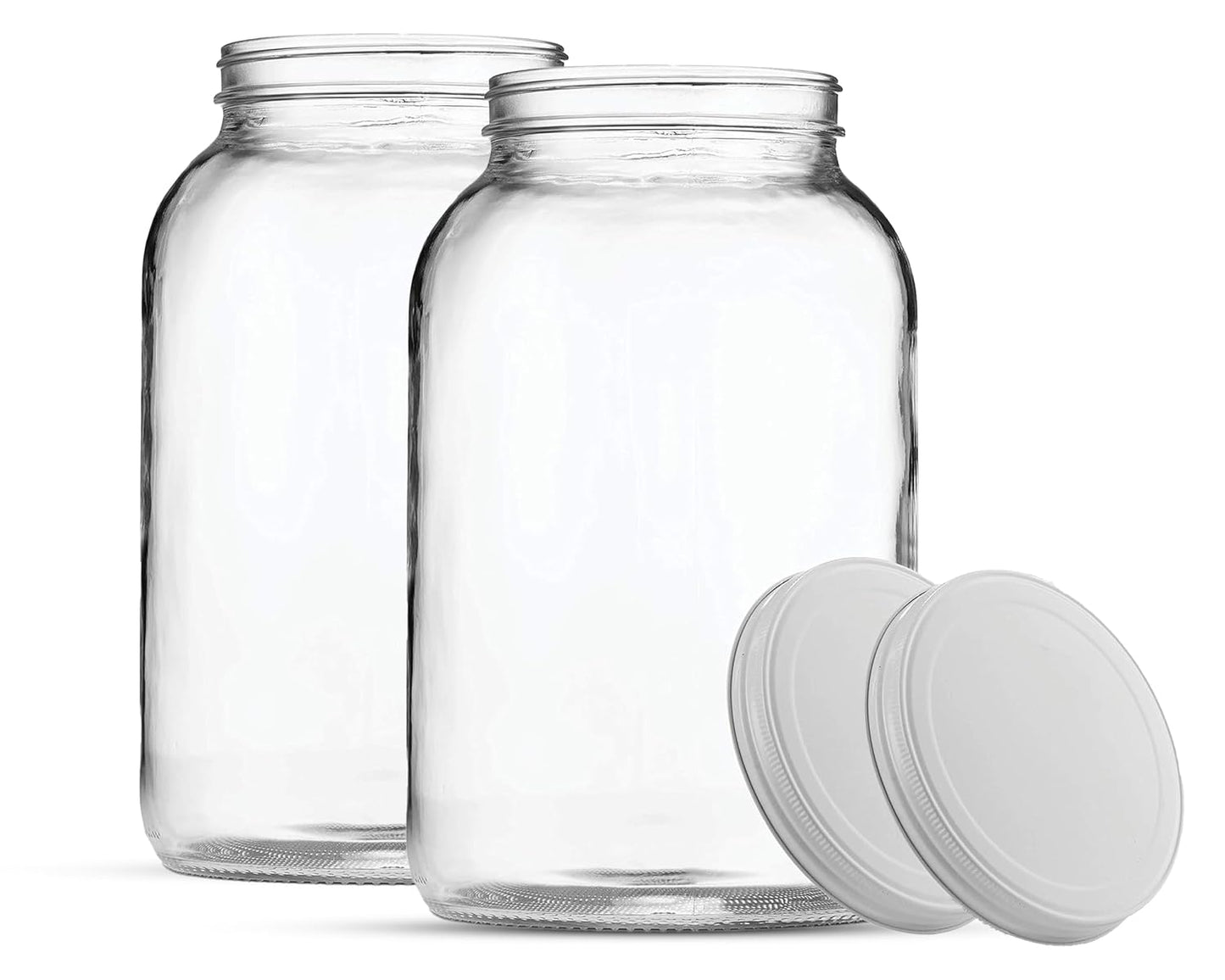 2-Pack 1 Gallon Glass Jar with Lid | Wide Mouth Set with White Metal Caps