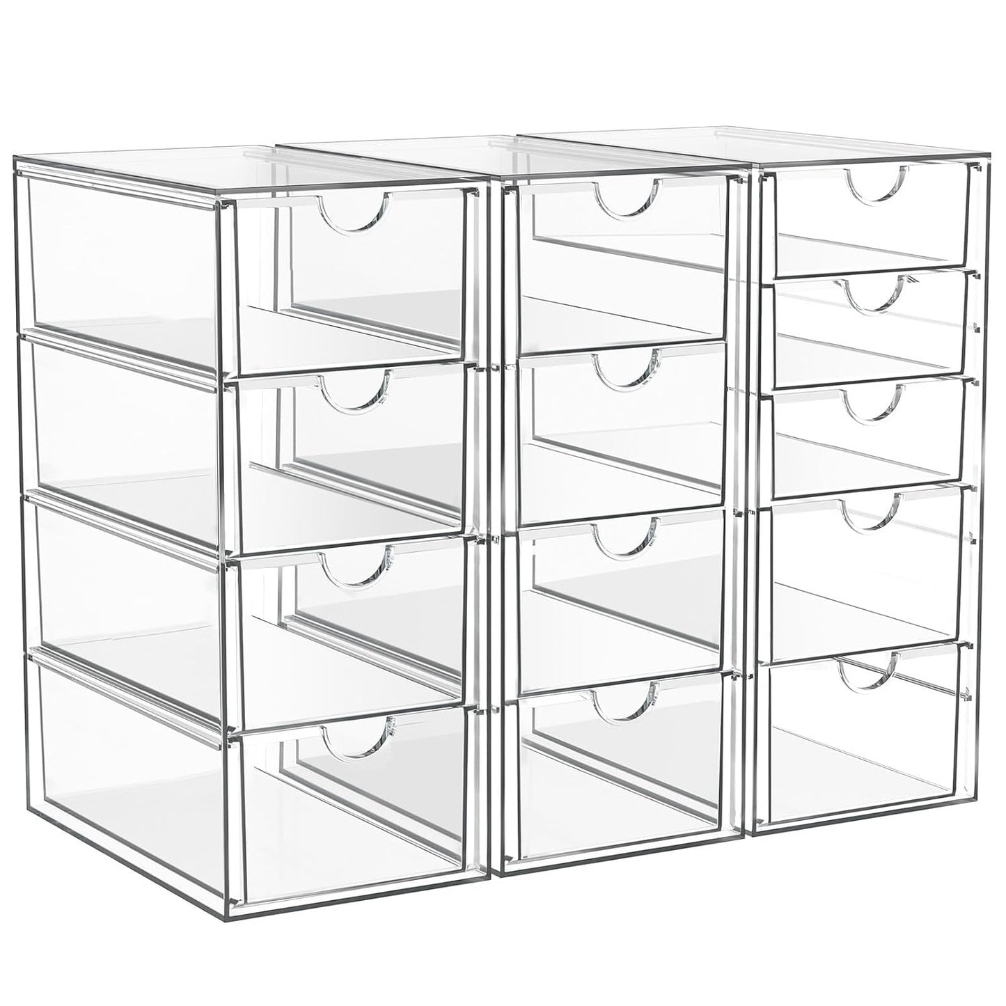 Acrylic 13-Drawer Storage & Makeup Organizer for Desk, Bath | Smooth-glide drawers, clear acrylic, stackable, dustproof, wipe-clean, for eyeliners, lip liners, markers, push pins,pen