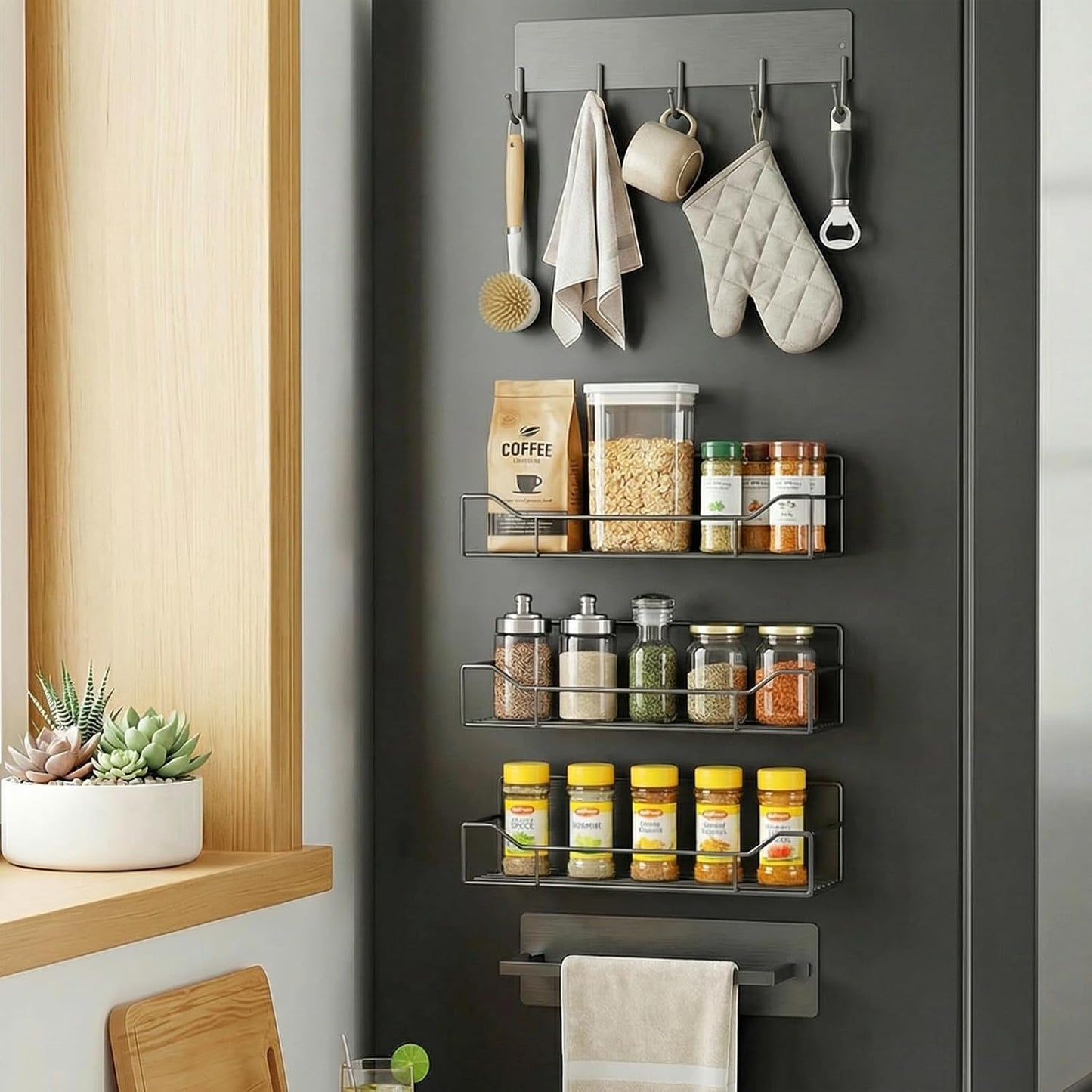 Magnetic Spice Rack for Refrigerator, 5 Pack Magne... (Gray | Iron)