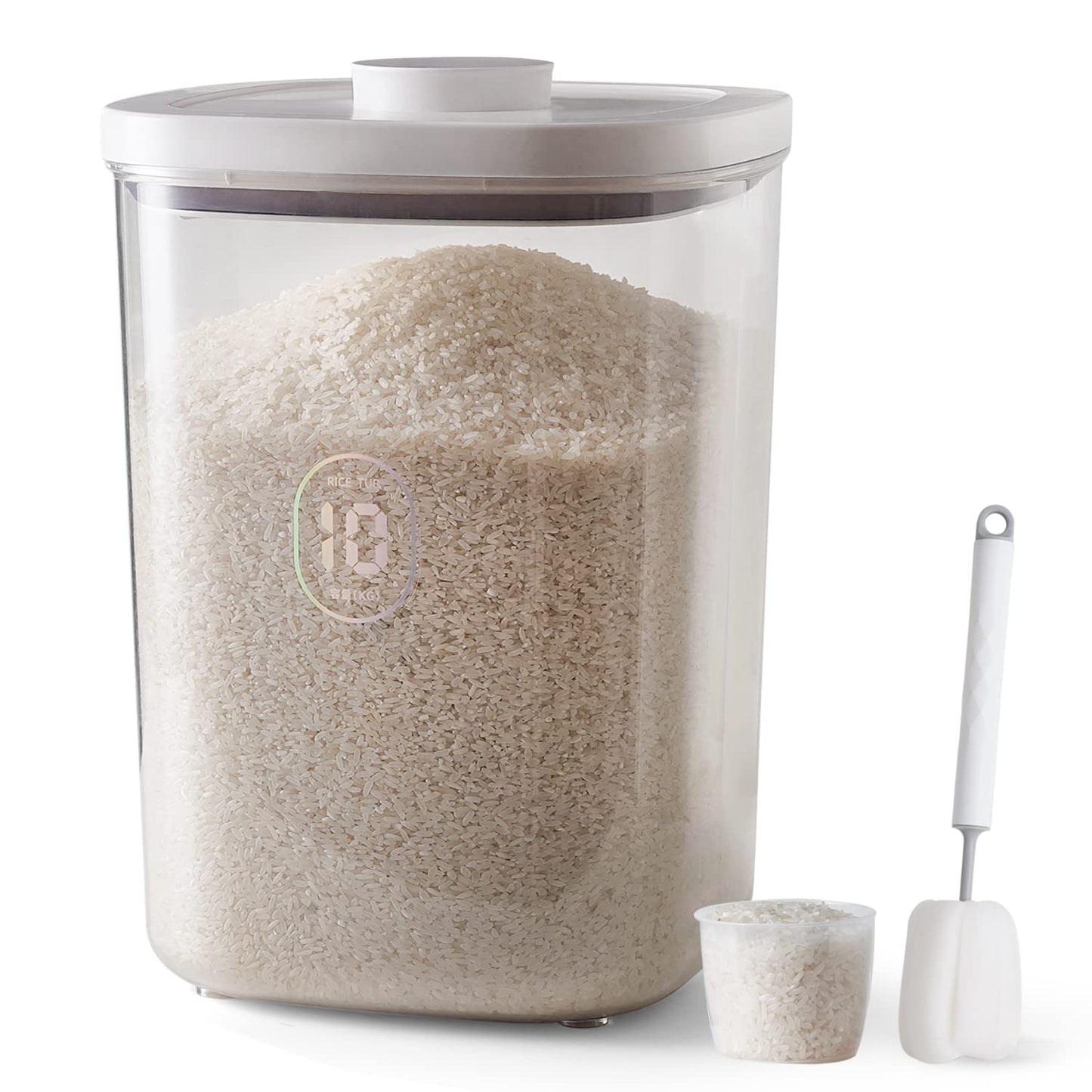 20-25 lbs Rice Dispenser,10.5 Qt/10 L/22-25 lbs Rice Container Storage with Measuring Cup & Brush Food Cereal Container Bins Household for Kitchen Pantry Organization (AY-10KG-WHITE)