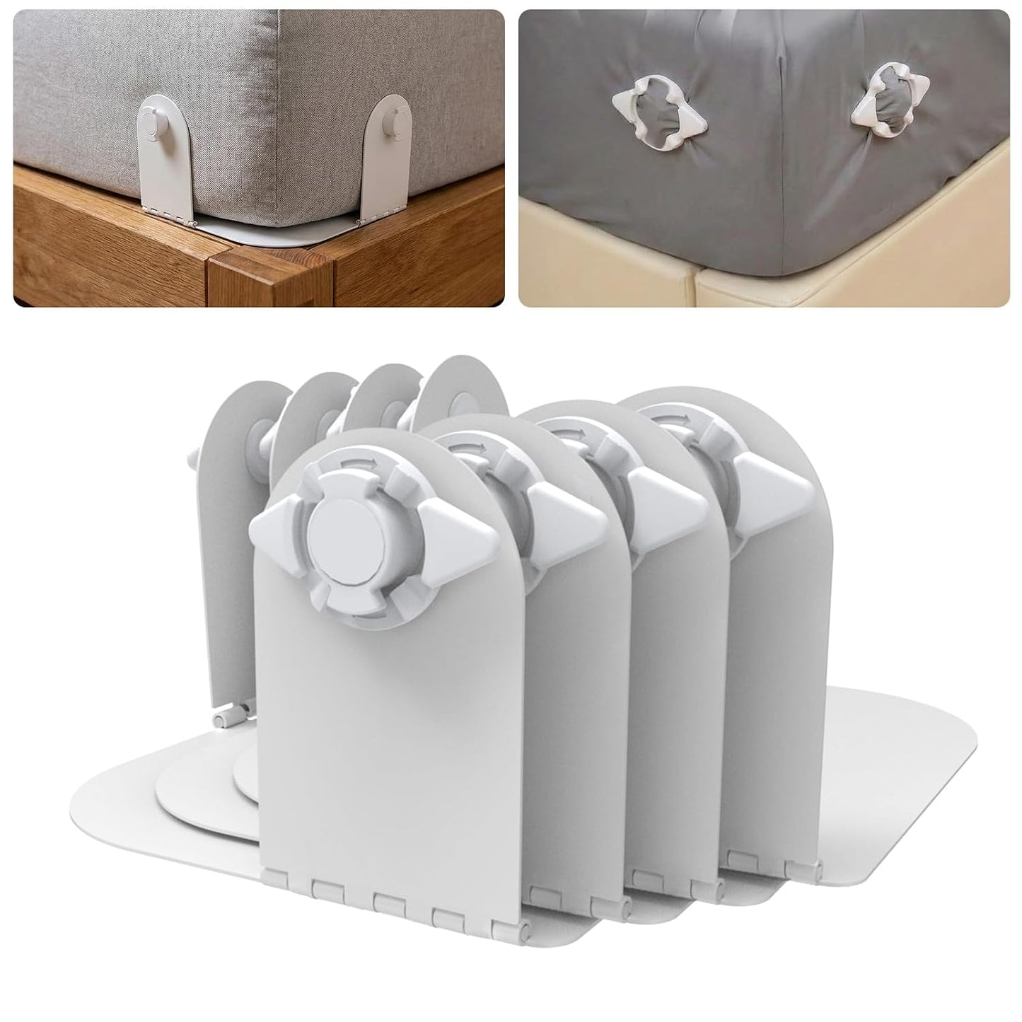 Bed Sheet Holder Corner Straps, Sheet Clips, Metal Material, Non-Slip, Easy to Install, Keep Sheets Firm & Tight All Night, Universal Clips (White)