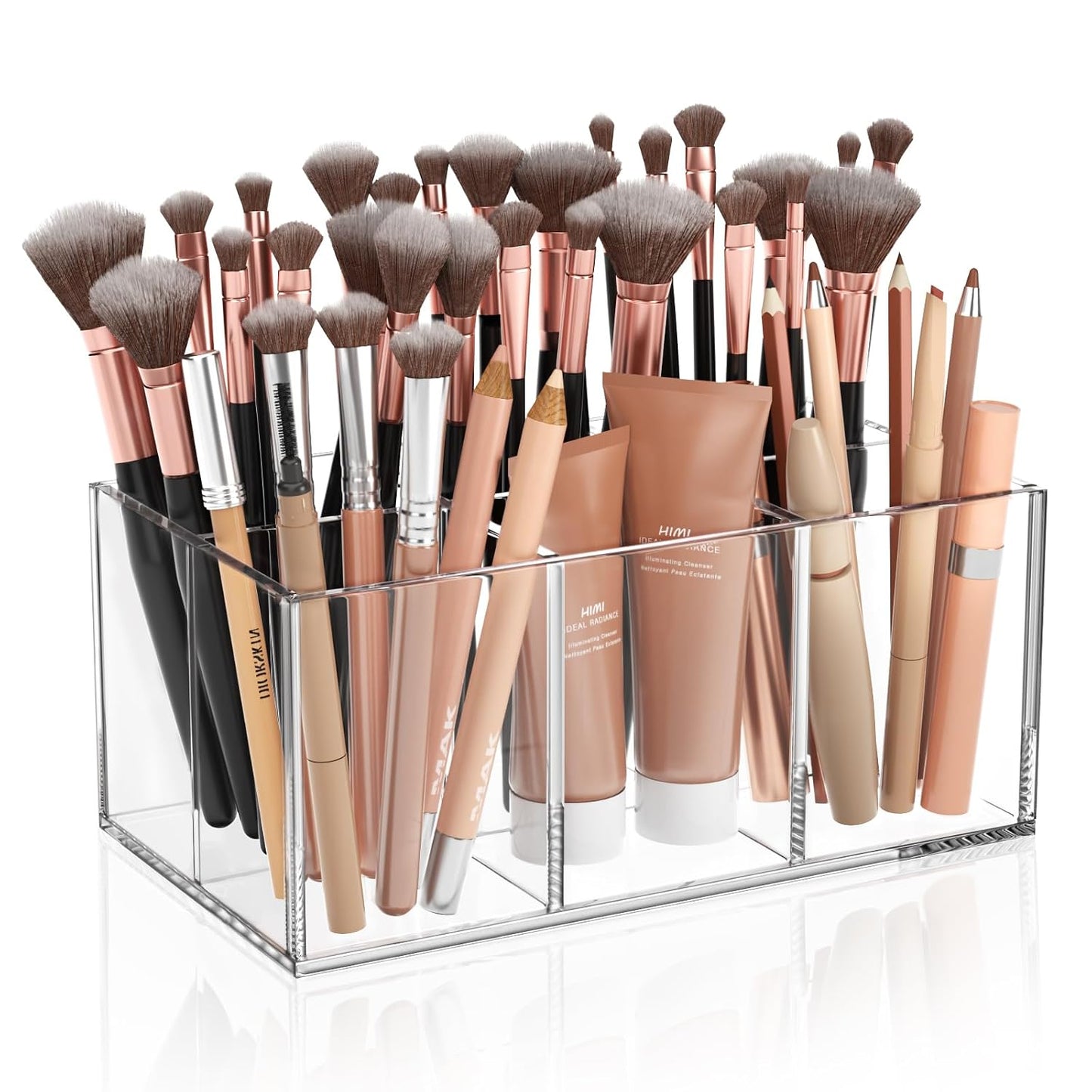 Clear Makeup Brush Holder Organizer Acrylic 6-Slots Cosmetic Brushes Storage Organizer for Vanity Countertop