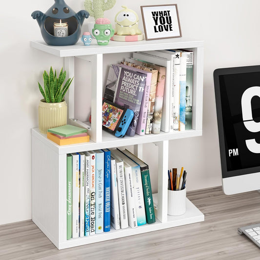 Small Desktop Bookshelf for Top of Desk Shelf - Mi... (White | Engineered Wood)