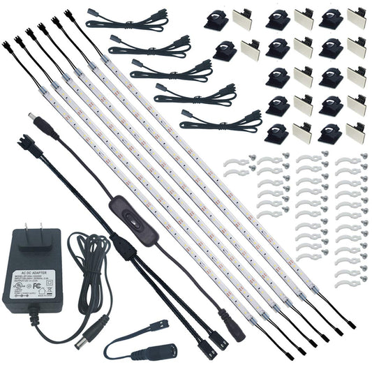 Under Cabinet Light, 6 PCS 20 Inches Flexible LED Strips with Power Adapter, 24W,1800 Lumen, Daylight 5000K. Suitable for Kitchen Cabinets, Counters, Under Shelf, Closets (6-Strip-5000K)