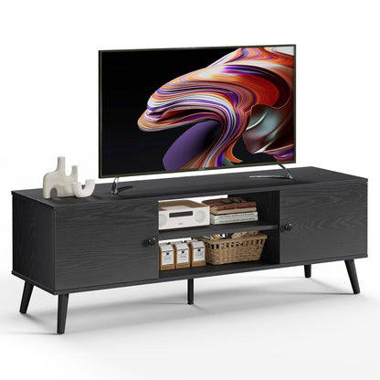 DUMOS TV Stand for 55 60 inch TV, Modern Mid Century Entertainment Center with Storage, Wooden Media Console Table with 2 Cabinets, for Living Room, Bedroom, Black