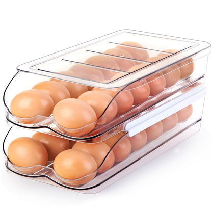 RoskDeewat Egg Holder for Fridge, Automatic Rolling Egg Container -2 Tier
