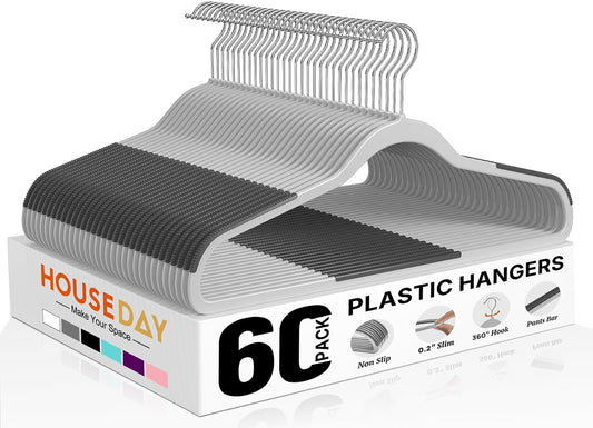 Non Slip Plastic Clothes Hangers 60 Pack with Rubb... (60 Count | Gray)