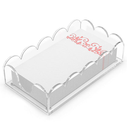 LUGUNU Clear Acrylic Napkin Holder – Scalloped Tray for Bathroom, Kitchen, Dining Room – Stylish Guest Hand Towel & Disposable Paper Holder for Weddings, Hotels, and Home Decor (9x5.1x2.4 inch)