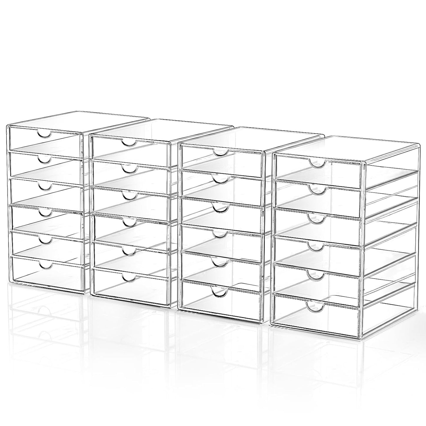 DOMNIU Acrylic Makeup Drawer Storage Organizer with 24 Drawers, 4 Set | Office Desk Organization and Storage, Dustproof Drawer Organizer for Makeup, Countertop, Jewelry, Desktop, Bathroom, Bedroom