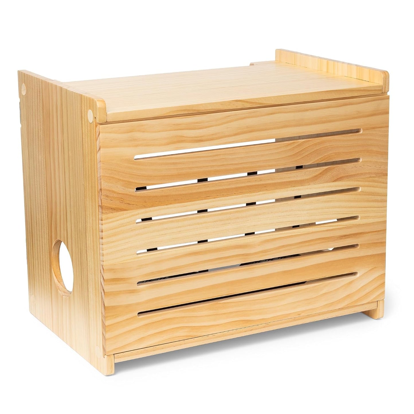 WiFi Router Storage Cabinet Router Box Hider WiFi Box Hider Shelf Cover | Deluxe • Pine Wood • Pine Finish • Seamless Side Panel Design • Fits Routers Up To 11" • Wall Mount Or Desktop Placement