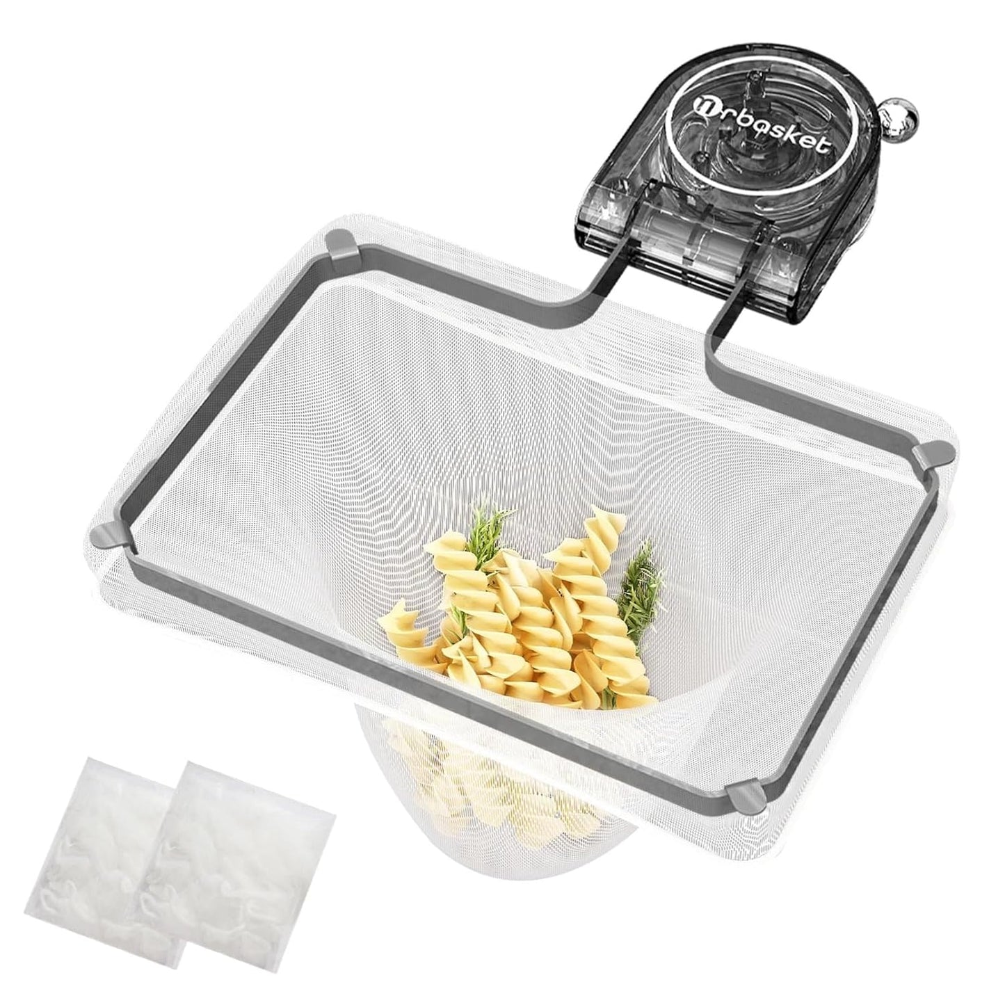 Kitchen Sink Strainer with 100 PCS Filter Mesh Bag, Food Waste Filter Basket, Suction Cup Folding Washing Vegetables and Fruits Drying Bag Holder(Grey)