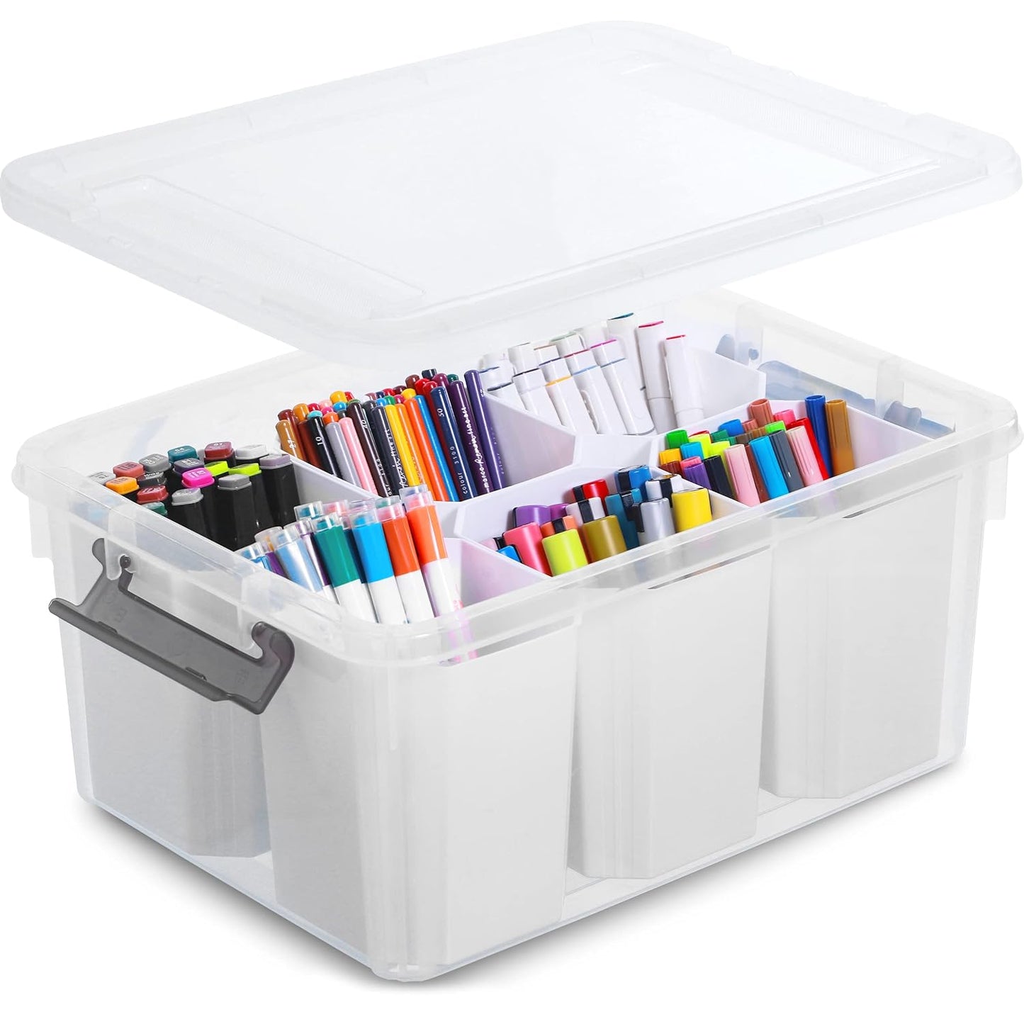 Citylife 17QT Craft Organizers and Storage bins with Lids, Marker Organizer | Clear Plastic, Art Supply Organizer for Markers, Crayons and Crafts, 6 Detachable Inserts, Versatile Stackable, No Assembly