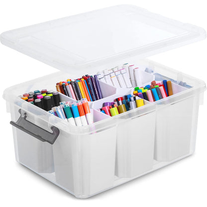 Citylife 17QT Craft Organizers and Storage bins with Lids, Marker Organizer | Clear Plastic, Art Supply Organizer for Markers, Crayons and Crafts, 6 Detachable Inserts, Versatile Stackable, No Assembly