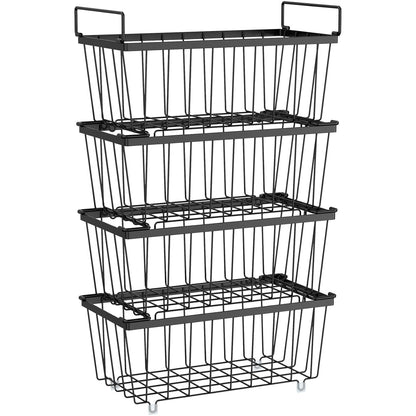 Freezer Organizer Bins - Small Storage Baskets for 7 Cu.Ft, 4 Pack | Easy Access Handles, Stackable Deep Freezer Wire Baskets, Vertical Space Sorts for Frozen Meat, Vegetable and Bagged Items