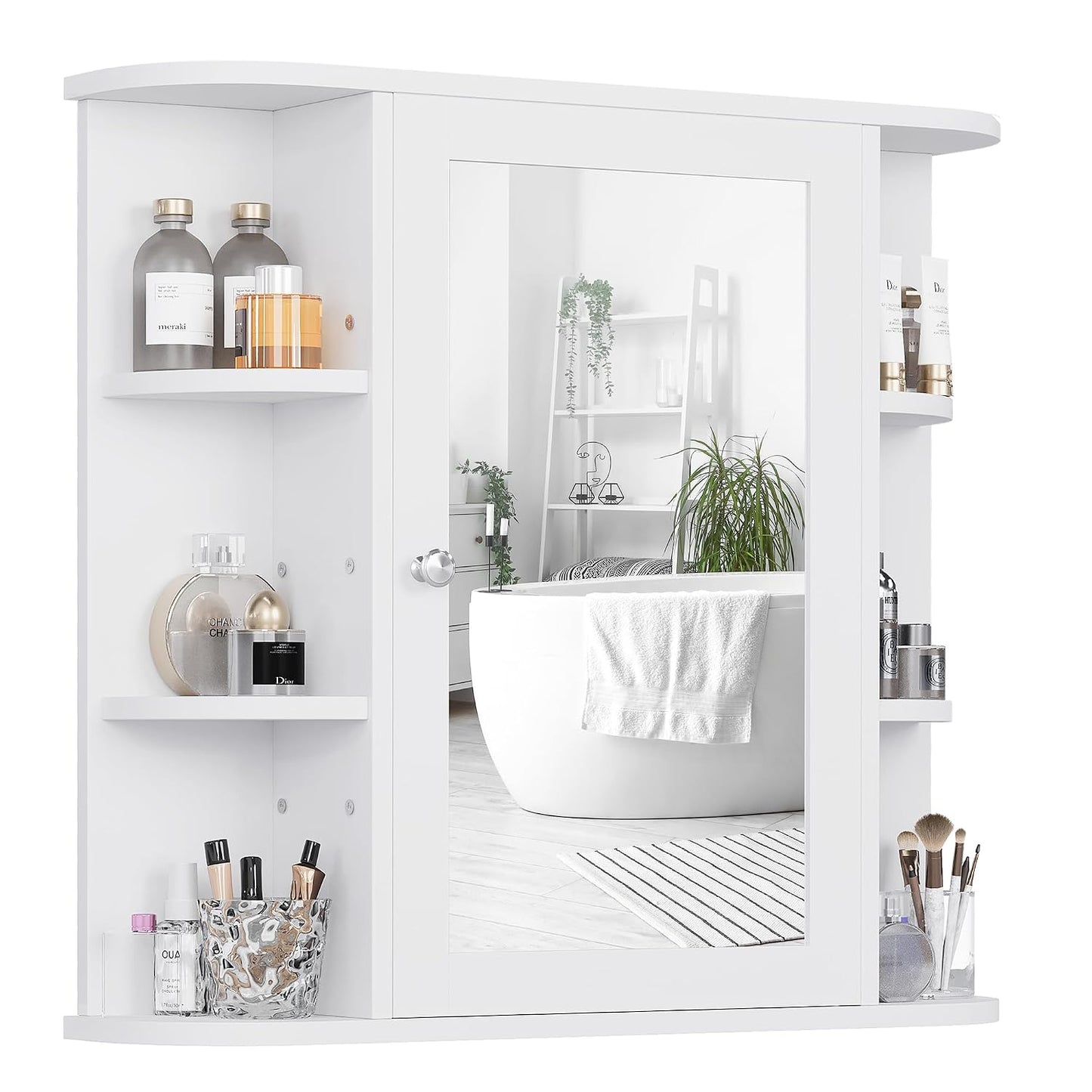 Shintenchi Bathroom Medicine Cabinet with Mirror, Wall Mounted, White | Mirrored Door Over the Toilet Storage, with 4 Internal and 6 Open Shelves, Storage Organizer Cupboard, Easy to Assemble