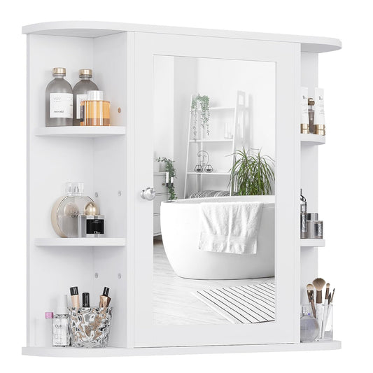 Shintenchi Bathroom Medicine Cabinet with Mirror, Wall Mounted, White | Mirrored Door Over the Toilet Storage, with 4 Internal and 6 Open Shelves, Storage Organizer Cupboard, Easy to Assemble