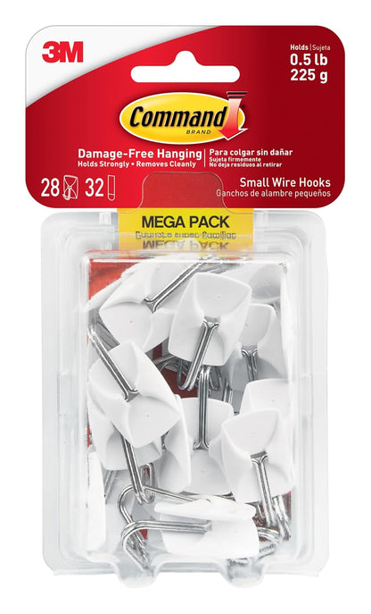 Command Small White Wire Hooks, 28 Hooks, 32 Strips | Damage-Free Hanging with Adhesive No Tools Wall Hooks for Hanging Decorations in Living Spaces, Holds up 0.5 lb