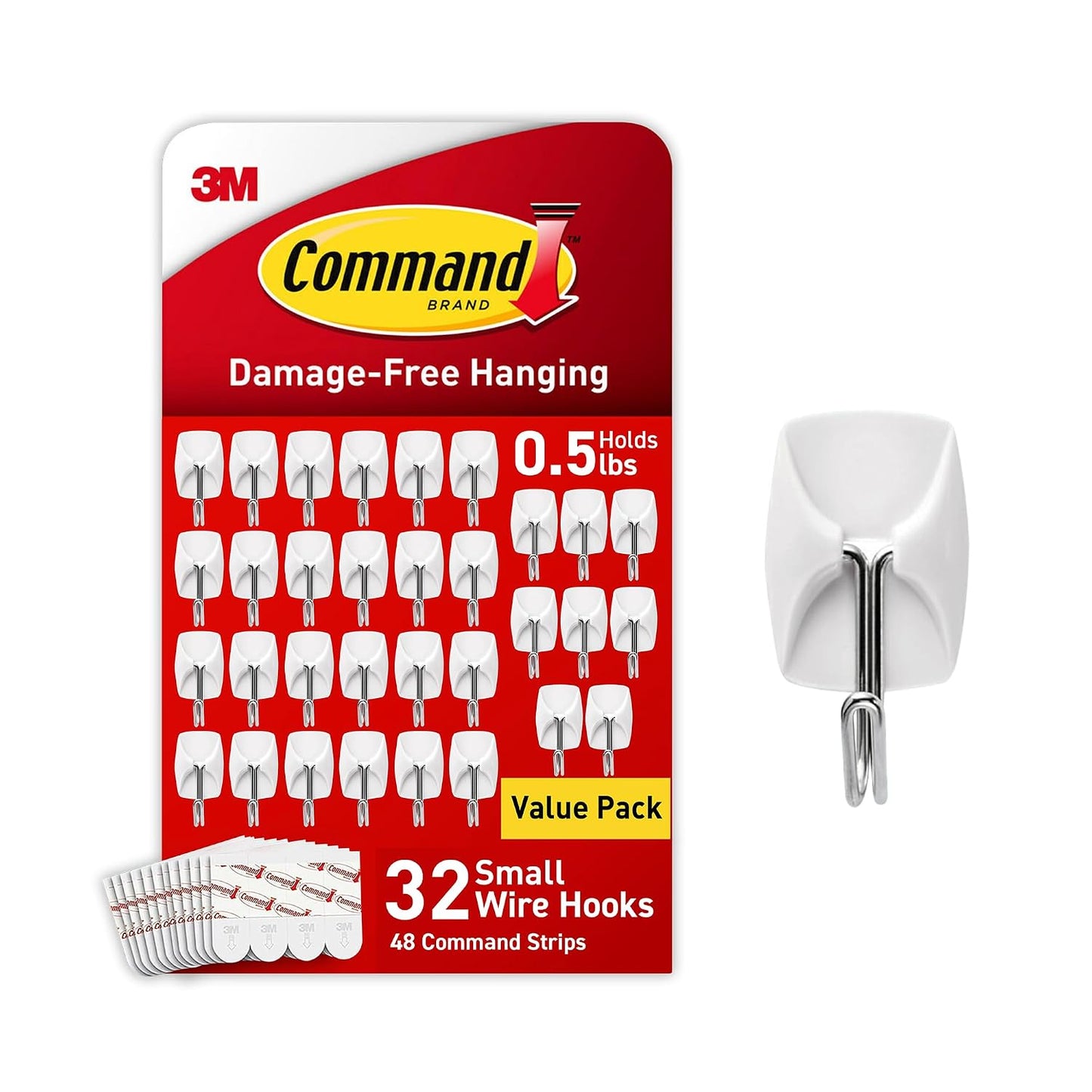 Command Small Wire Toggle Hooks, 32 Count, and 48 Strips, Damage Free Hanging Wall Hooks with Adhesive Strips, No Tools Required for Hanging, Organization and Storage, Holds up to 0.5 lb
