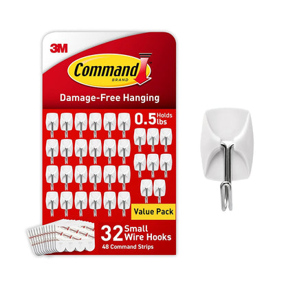 Command Small Wire Toggle Hooks, 32 Count, and 48 Strips, Damage Free Hanging Wall Hooks with Adhesive Strips, No Tools Required for Hanging, Organization and Storage, Holds up to 0.5 lb