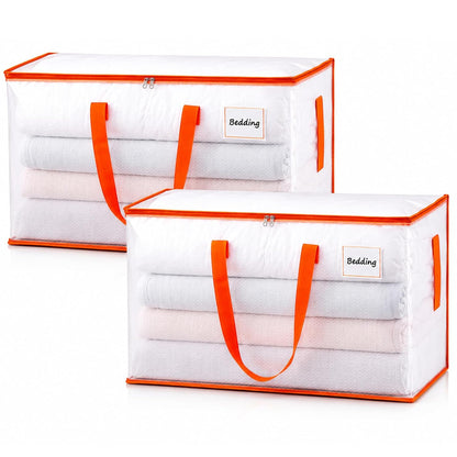 KYODOLED 2-Pack Clear Moving Bags Heavy Duty Extra Large, Storage Totes with Reinforced Handles & Label Pocket, Transparent Packing Containers for College Dorm, Clothes, Bedding, Home Organization