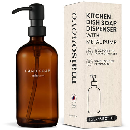 MaisoNovo Soap Dispenser 1-Piece Set | 16.9oz Amber Bottles with Black Plastic Pumps
