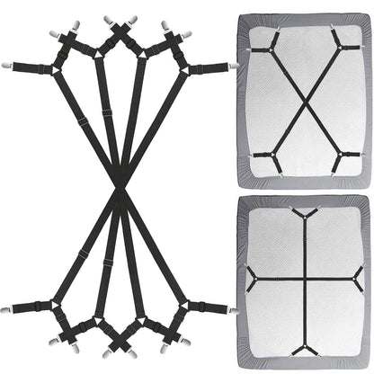 Bed Sheet Clip Straps - 2 Way Adjustable Crisscross Sheet Corner Holder Straps Gripper Elastic Sheet Band Mattress Straps Fasten Suspenders(2 Set/4Pcs, Black)