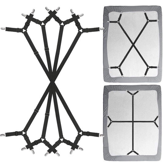Bed Sheet Clip Straps - 2 Way Adjustable Crisscross Sheet Corner Holder Straps Gripper Elastic Sheet Band Mattress Straps Fasten Suspenders(2 Set/4Pcs, Black)