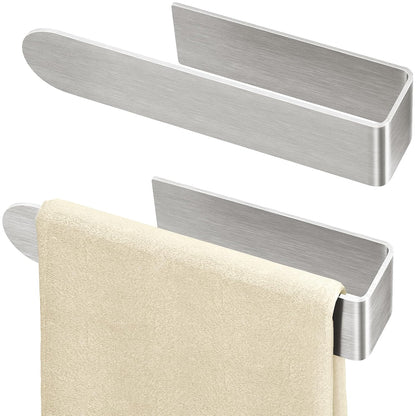 Adhesive Hand Towel Holder 2 Pack, Brushed Nickel 8 Inch Bars | Wall Mounted Towel Holder for Bathroom, Self Adhesive Square Stick on Towel Bar Wall for Kitchen Cabinet RV