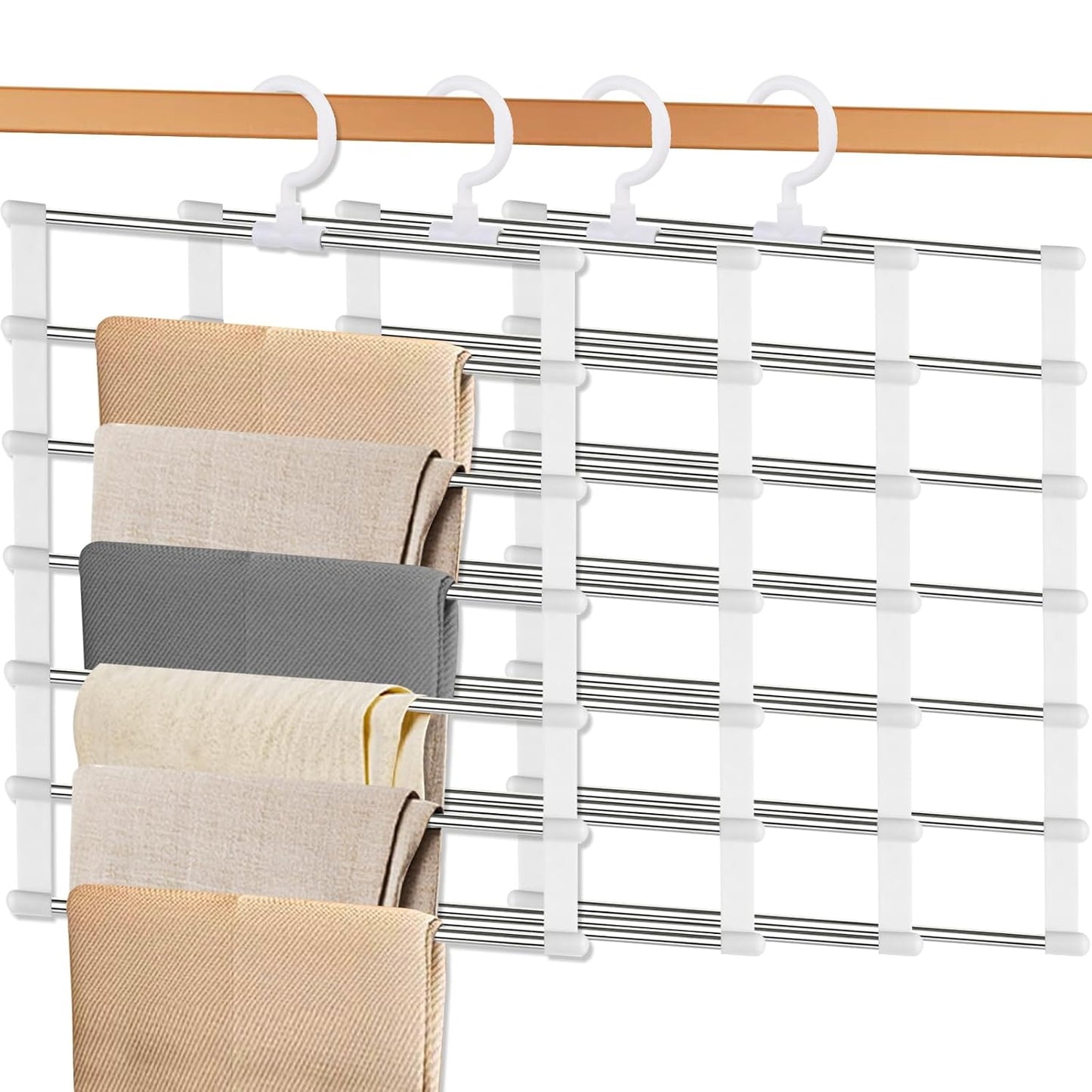 4 Pack Pants Hangers Space Saving, Portable Travel Pants Hanger, 7 Layers Multiple Metal Legging Clothes Hanger, Travel Hangers Essential Accessories for Pants Jeans Skirts Scarf Legging