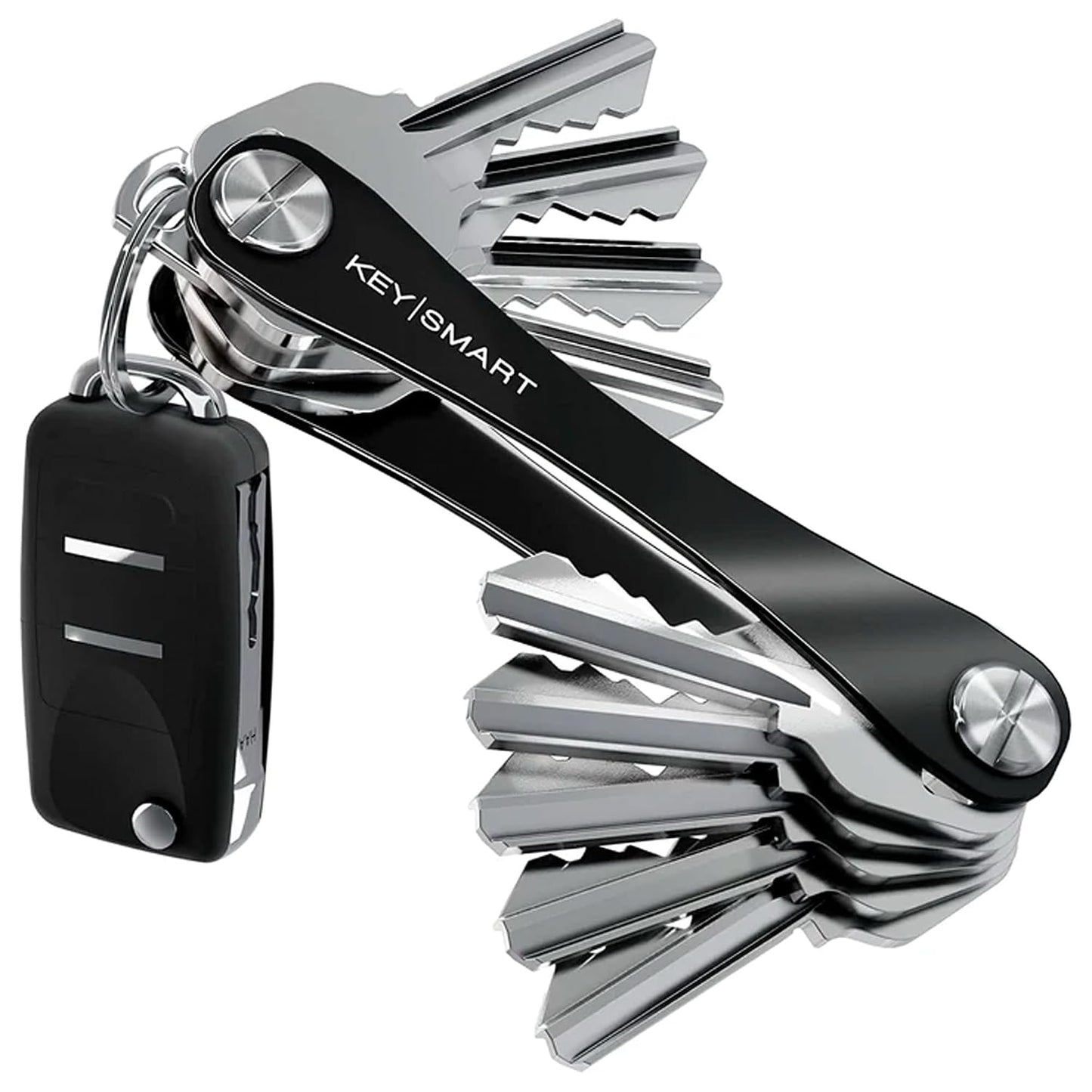 KeySmart Original Key Holder - Compact Key Organizer for Key Chain, Minimalist Clutter-Free EDC Keychains Key Ring, Black, 8 Keys