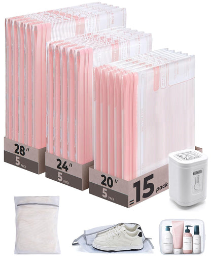 BAGSMART Travel Vacuum Bags with Rechargeable Electric Pump, 18PC Kit | Bonus Shoe, Laundry & Toiletry Bags, Reclaim 80% luggage space. Ideal for suitcase packing, travel & home.