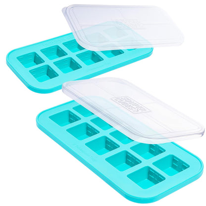 Souper Cubes 2 Tbsp Silicone Freezer Molds with Lids, Aqua, 2-Pack | 100% Platinum-Cured Silicone Freezer Trays, Oven & Microwave Safe, Perfect for Freezing Garlic, Herbs, Tomato Paste and More