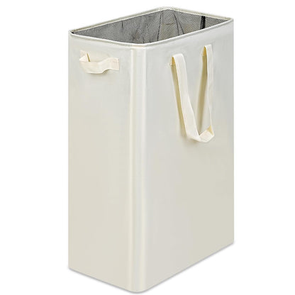 Slim Laundry Basket, Narrow Laundry Hamper with Ha... (Beige | Fabric)