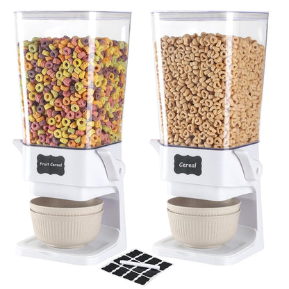 Cereal Dispenser Countertop with Cereal Bowls,16 Labels & Pen, Cereal Containers Storage, Candy Dispenser, Dry Food Dispenser For Pantry - Not Easy to Crush Food (White, 2 Pack)