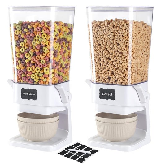 Cereal Dispenser Countertop with Cereal Bowls,16 L... (White 2Pack | BPA-FREE)