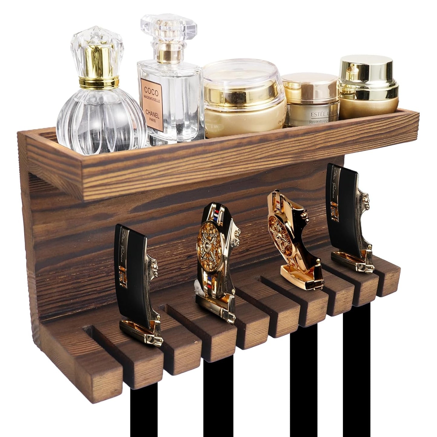 Yamahiko Belt Storage Organizer for Closet, Belt Hanger Wall Mounts with Double Shelving Platform, Belt Rack Holder Shelf for Closet Door, Wall Closet Organizer Tie Belt Hanger Rack for Men Women