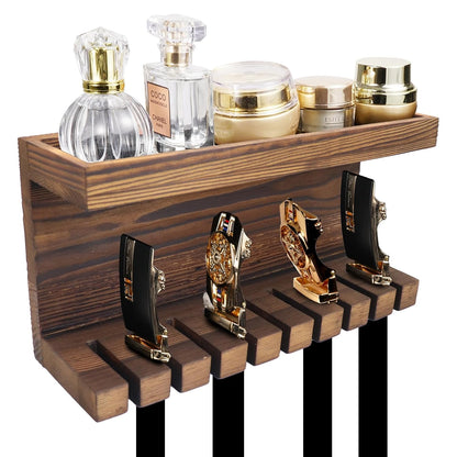 Yamahiko Belt Storage Organizer for Closet, Belt Hanger Wall Mounts with Double Shelving Platform, Belt Rack Holder Shelf for Closet Door, Wall Closet Organizer Tie Belt Hanger Rack for Men Women