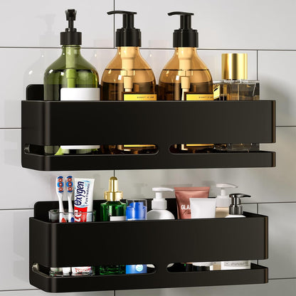 Shower Caddy,2-Pack Shower Shelf,no Drill Shower Organizer(Black) | Large Capacity No-Drill Bathroom Organizer,Aluminum Storage Basket, Adhesive Installation