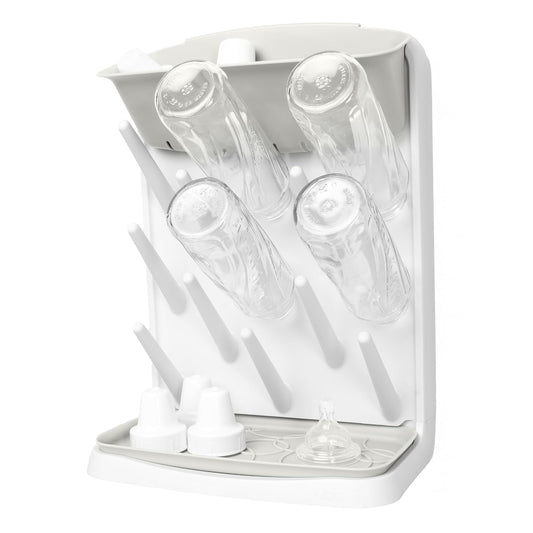 Ubbi Vertical Baby Bottle Drying Rack, Space Saving Countertop Bottle Dryer | 13-Peg Bottle Drying Rack Removable Drain Tray, Baby Organizer for Pump Parts, Pacifiers & Accessories, Dishwasher Safe, Oat