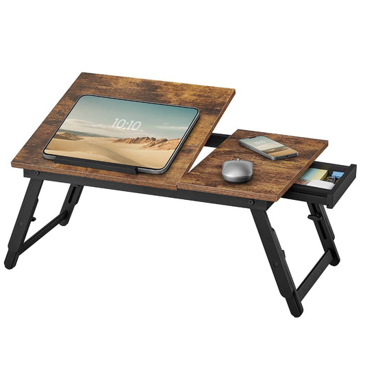 Bed Laptop Desk, Folding Bed Tray, Adjustable Angl... (Rustic Brown | Wood)