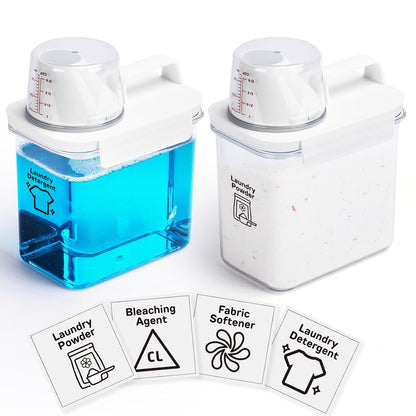 Provoue Laundry Detergent Dispenser-2 Pack, 37 oz Detergent Dispenser with 4 Removable Labels, Laundry Soap Dispenser for Laundry Room Organization and Storage, BPA Free & PET Plastic Clear