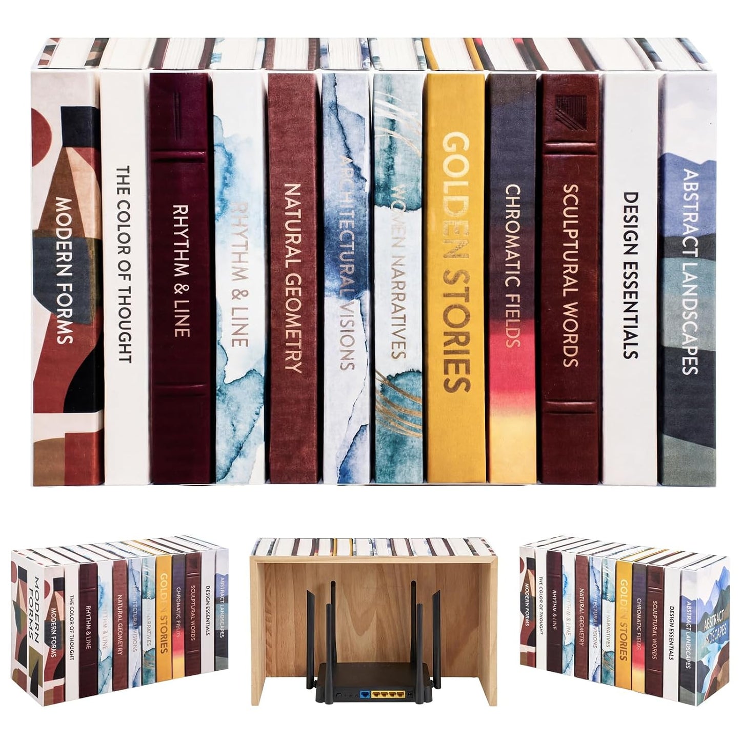 Gerrii 15.9"x10.2"x5.6" Solid Wood Hidden Book Box, Decorative Electronics Hider for Router, Cable, Modem, Cords, Plugs, Outlets – Real Hardcover Faux Books Storage Box for Bookshelf Home Decor