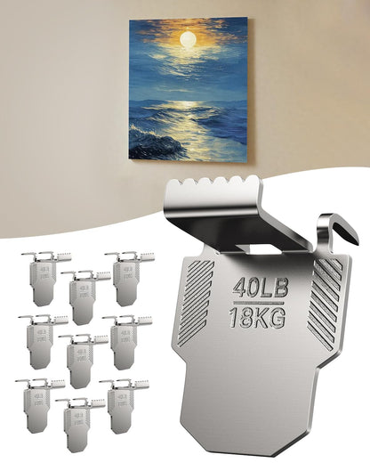 10 Drywall Canvas Hangers Claw Hooks Heavy Duty Damage Free | Holds up to 40 lb 18"x24" Large Canvas Picture Frame Hanger Kit - Wall Hanging Hook Easy Removable for Room Décor