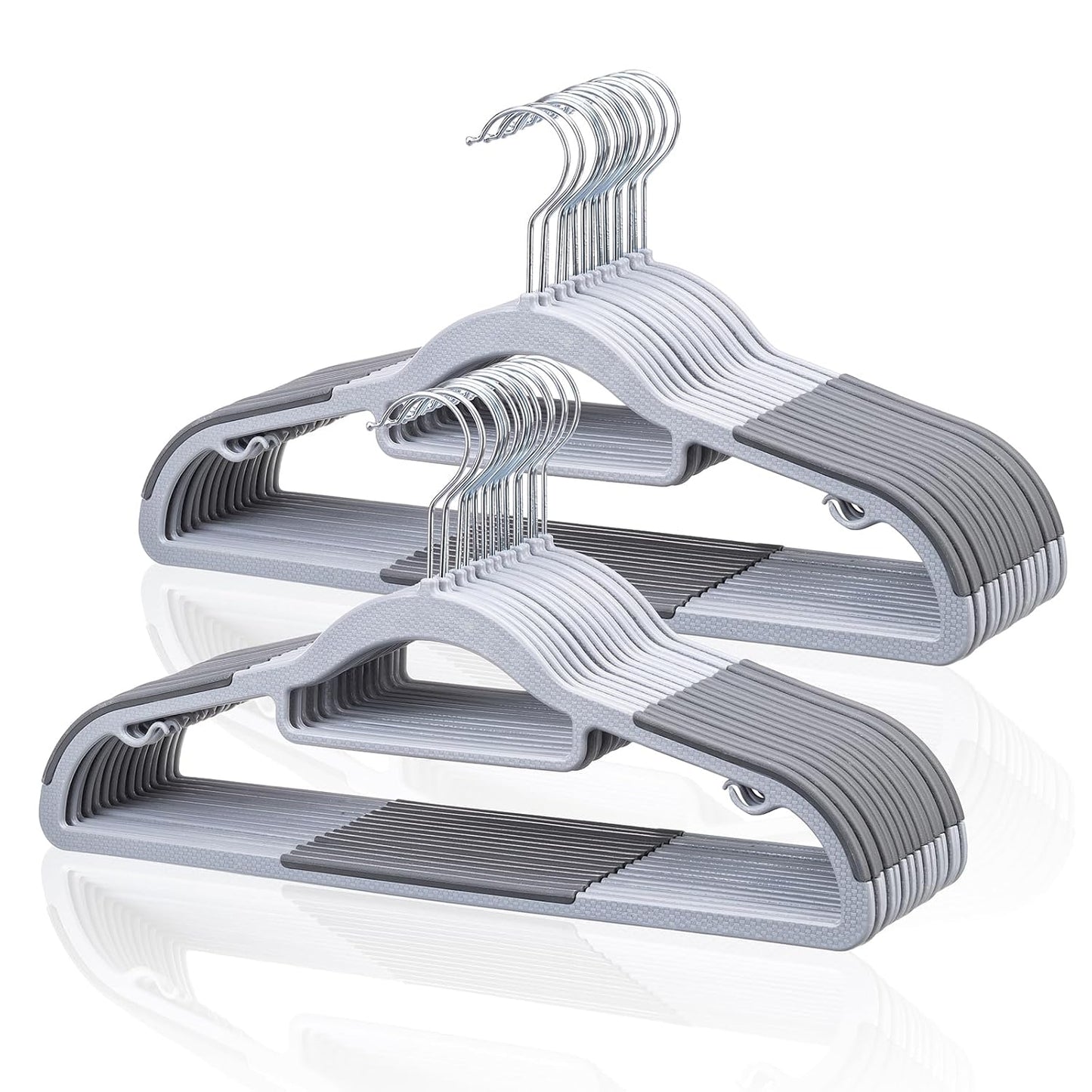 Pack of 30 Coat Hangers, Space-Saving Plastic Clothes Hangers, Non-Slip, 0.2 Inches Slim, 360° Swivel Silver Hook for Shirts, Pants, Suit & Wet/Dry Garments, Light and Dark Gray