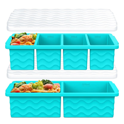 Silicone Freezer Trays with Lid for Soup, 1-Cup & 2-Cup Large Ice Cube Molds Food Storage Containers for Meal Prep, Freeze 500mL/250mL/125mL Portions – 2 Pack