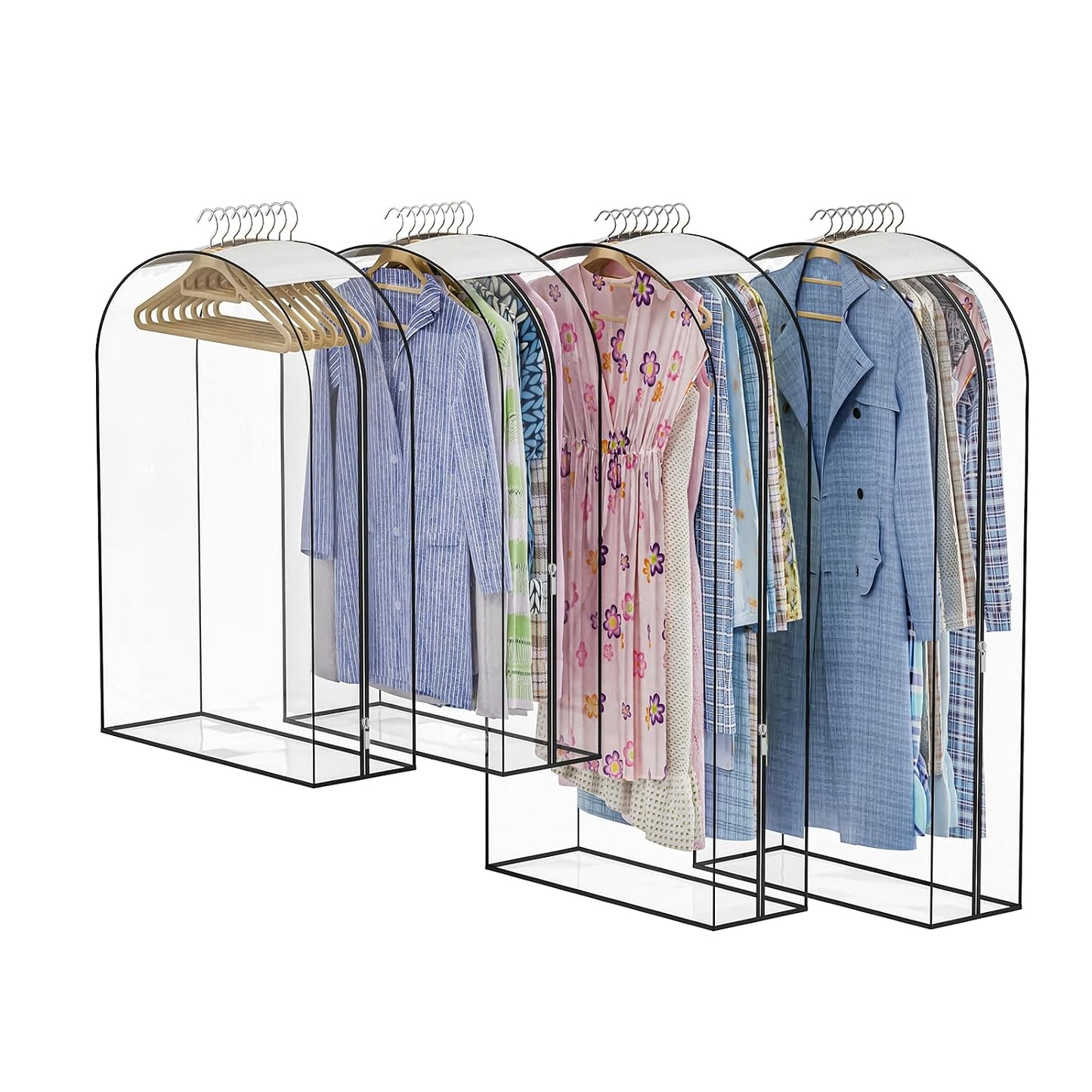 Clear Garment Bags for Hanging Clothes, 4-Pack, 2x40"+2x50" | Upgraded thickened clear garment bags with 10" gusset for closet storage of shirts, coats, dresses